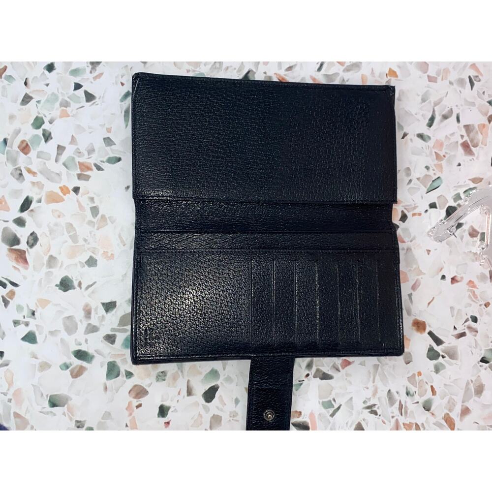 GUCCI GG Logo Black Canvas Leather Credit Cards Bifold Long Wallet Authentic - Picture 10 of 12